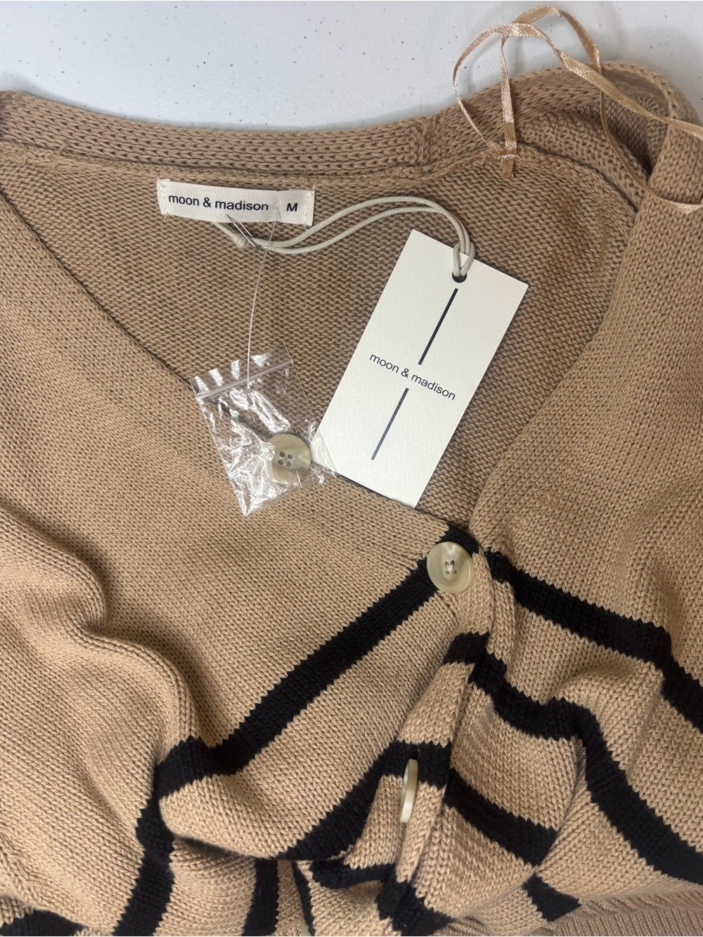 moon & madison Tan and Black Striped V-Neck Cardigan - Picture 3 of 5